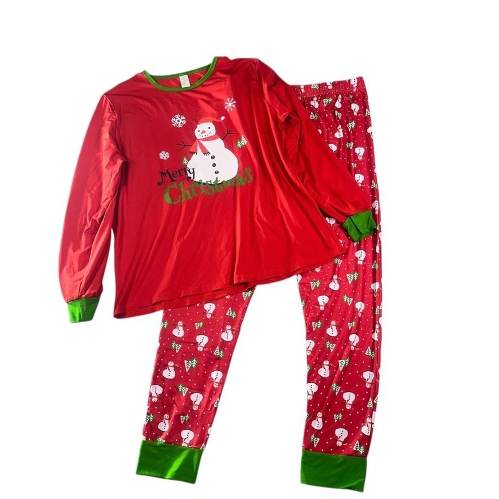 Christmas Snowman Pajama Set Red Green Long Sleeve Top & Pants – XL‎ NWOT